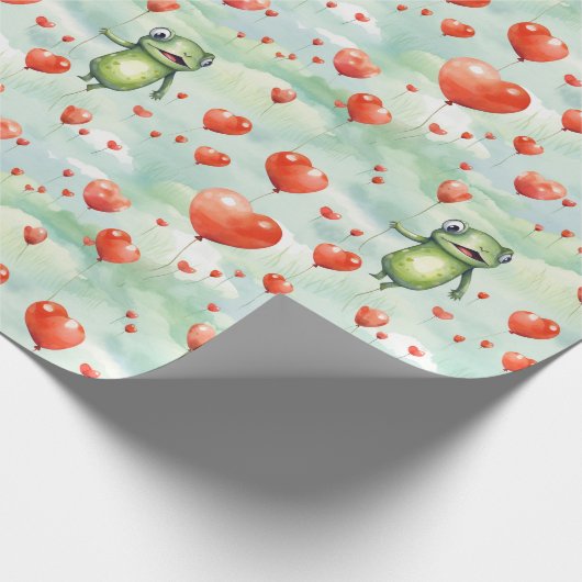 Whimsical Frog Menge Herzblasen Geschenkpapier (Ecke)