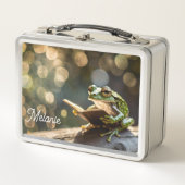 Whimsical Frog Reading Book Codescore Metall Brotdose (Vorderseite)