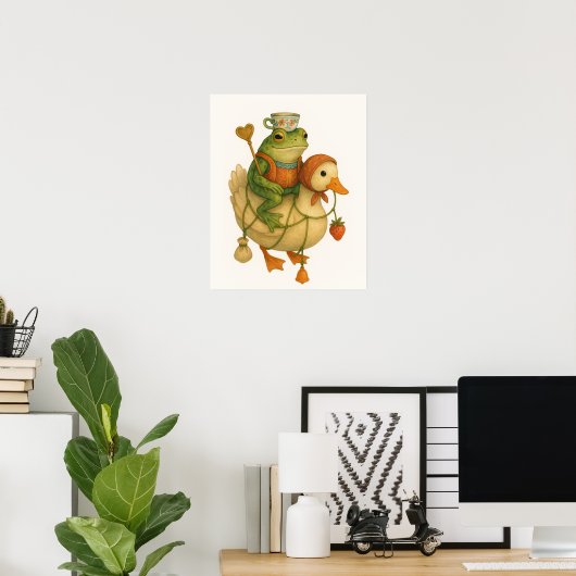 Whimsical Frog Riding a Duck Poster (Heimbüro)