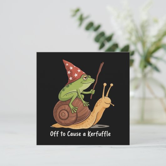 Whimsical Frog Wizard Off to Cause A Kerfuffle Einladung (Stehend Vorderseite)
