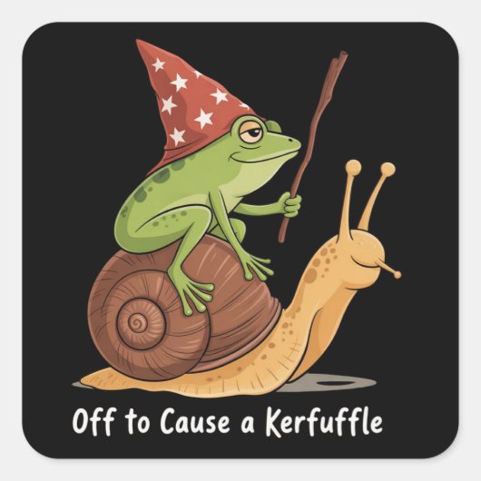 Whimsical Frog Wizard Off to Cause A Kerfuffle  Quadratischer Aufkleber (Vorderseite)