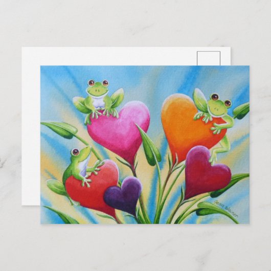 Whimsical Frogs and Hearcolor Art Postkarte (Vorne/Hinten)