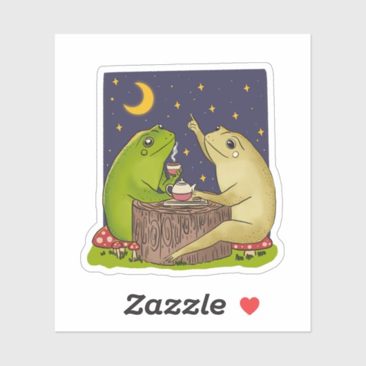 Whimsical Frogs Tea Party At Night Illustration Aufkleber (Blatt)