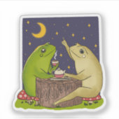 Whimsical Frogs Tea Party At Night Illustration Aufkleber (Vorderseite)