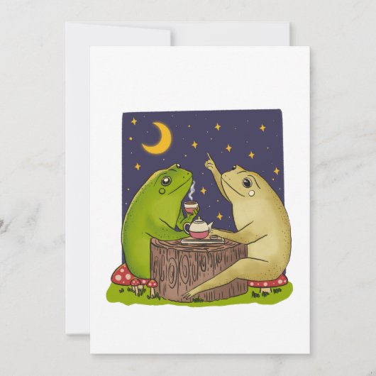 Whimsical Frogs Tea Party At Night Illustration Einladung (Vorderseite)