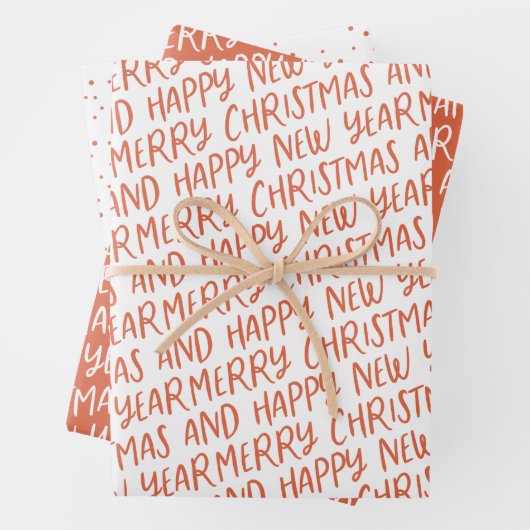 Whimsical frohe Weihnachten glücklich Neujahr Wrap Geschenkpapier Set (Beispiel)