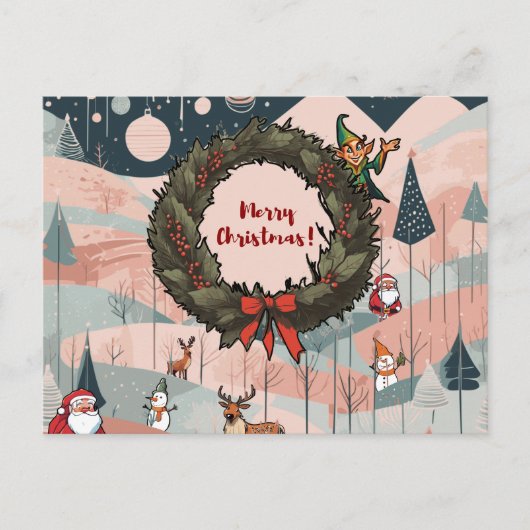 Whimsical frohe Weihnachten mit festem Kranz (Vorderseite)