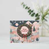 Whimsical frohe Weihnachten mit festem Kranz Postkarte (Stehend Vorderseite)