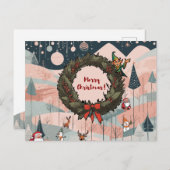 Whimsical frohe Weihnachten mit festem Kranz Postkarte (Vorne/Hinten)