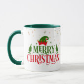 Whimsical frohe Weihnachts-Tasse mit Green Elf Hat Tasse (Links)