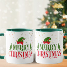 Whimsical frohe Weihnachts-Tasse mit Green Elf Hat