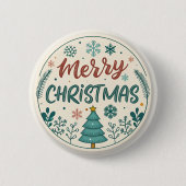 Whimsical Frohe Weihnachtsaufkleber mit Baum Button (Vorderseite)