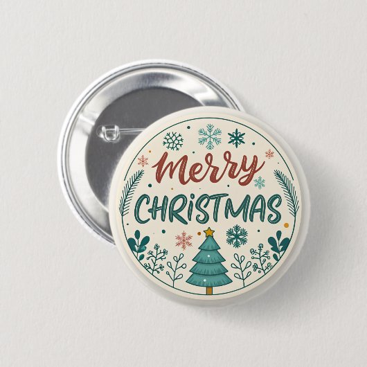 Whimsical Frohe Weihnachtsaufkleber mit Baum Button (Vorne & Hinten)