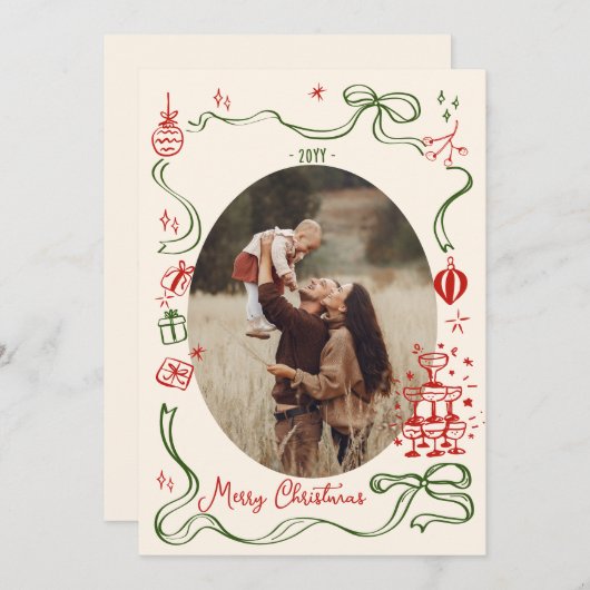 Whimsical Frohe Weihnachtskarte Ankündigung (Vorne/Hinten)