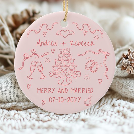 Whimsical fröhlich und verheiratet handgezogene Bu Keramik Ornament