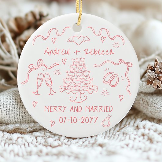 Whimsical fröhlich und verheiratet handgezogene Bu Keramik Ornament