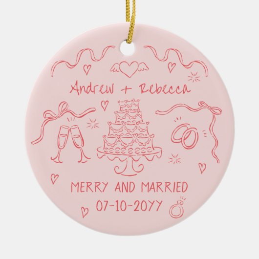 Whimsical fröhlich und verheiratet handgezogene Bu Keramik Ornament (Vorne)