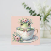 Whimsical Frosch in Floral Teacup Flat Greeting Ca Karte (Stehend Vorderseite)