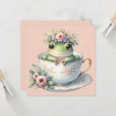 Whimsical Frosch in Floral Teacup Flat Greeting Ca Karte (Vorderseite/Rückseite Beispiel)