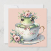 Whimsical Frosch in Floral Teacup Flat Greeting Ca Karte (Vorderseite)