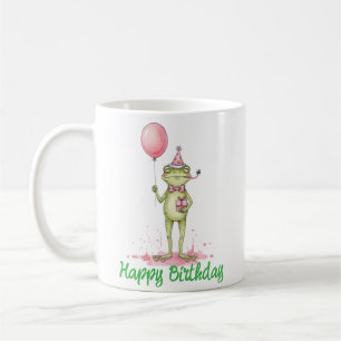 Whimsical Frosch mit Balloon Geburtstagsparty Kaffeetasse