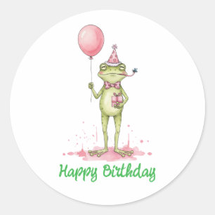Whimsical Frosch mit Balloon Geburtstagsparty Runder Aufkleber