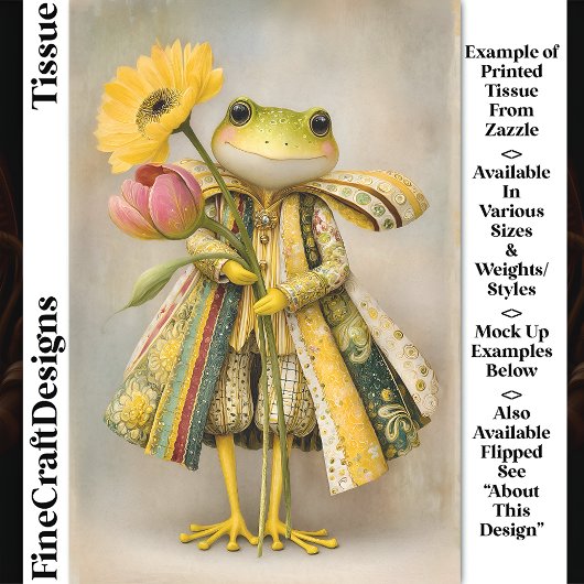 Whimsical Frosch mit Frühlingsblumen DL8L Decoupag Seidenpapier