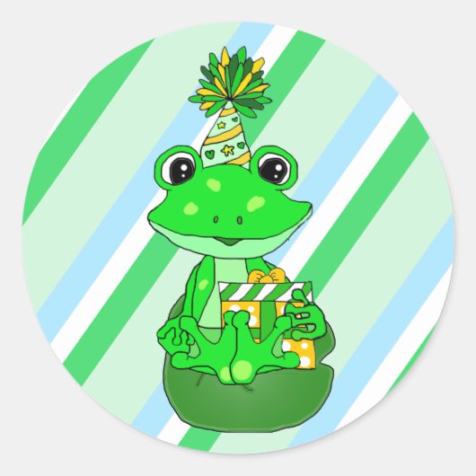 Whimsical Frosch on Lily pad Birthday Runder Aufkleber (Vorderseite)