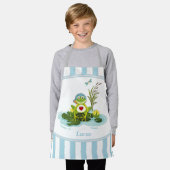 Whimsical Frosch | Personalisiertes blaues Streife Schürze (Getragen)