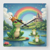 Whimsical Frosch Prinz Kids Wall Clock Quadratische Wanduhr (Vorderseite)