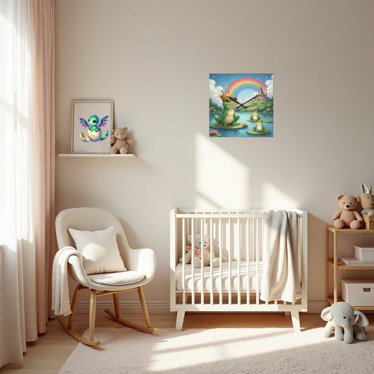 Whimsical Frosch Prinz Kids Wall Clock Quadratische Wanduhr