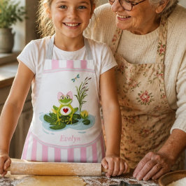 Whimsical Frosch | Rosa Streifen Personalisiertes Schürze