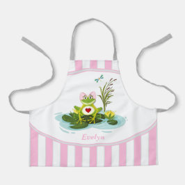 Whimsical Frosch | Rosa Streifen Personalisiertes  Schürze