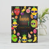 Whimsical Fruit Birthday Einladung (Stehend Vorderseite)