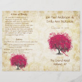 Whimsical Fuchsia Heart Leaf Tree Wedding Programm (Vorderseite)
