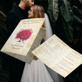 Whimsical Fuchsia Heart Leaf Tree Wedding Programm