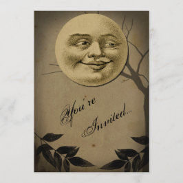Whimsical Full Moon Face Halloween-Party Einladung