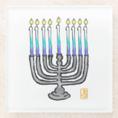 Whimsical Fully Lit Menorah Geschenk Glasuntersetzer (Vorderseite)