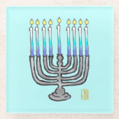 Whimsical Fully Lit Menorah Giftable Glass Unterse Glasuntersetzer (Vorderseite)