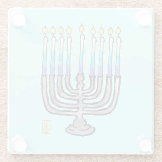 Whimsical Fully Lit Menorah Giftable Glass Unterse Glasuntersetzer (Rückseite)