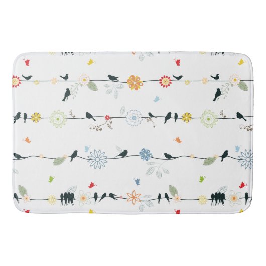 Whimsical Fun Black Birds and Blume Pattern Badematte (Vorderseite)