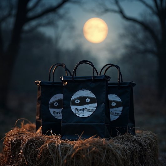 Whimsical Fun Black & White Mummy Happy Halloween Runder Aufkleber