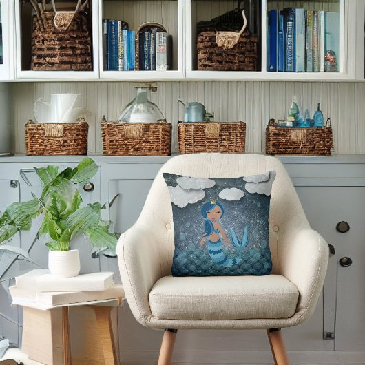 Whimsical Fun Blau und Türkis Meerjungfrau und Mee Kissen