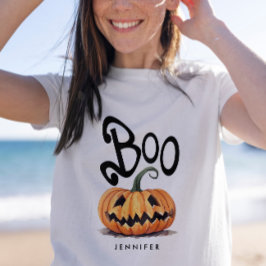 Whimsical Fun Boo Orange Pumpkin Spaß Typografie T-Shirt