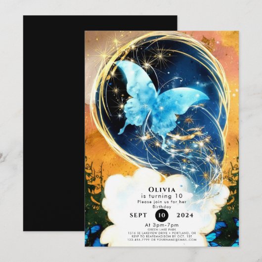 Whimsical Fun Butterfly Geburtstag Einladung (Vorne/Hinten)