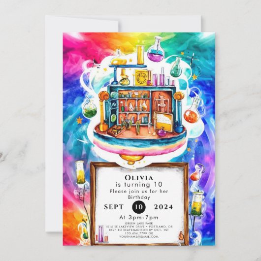 Whimsical Fun Chemistry Scientist zum Geburtstag Einladung (Vorderseite)