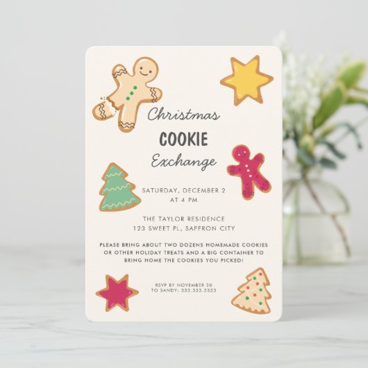 Whimsical Fun Christmas Cookie Exchange Party Einladung (Stehend Vorderseite)
