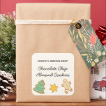Whimsical Fun Christmas Cookie Lebkuchen Brot Quadratischer Aufkleber<br><div class="desc">Whimsical Fun Weihnachtskoch Gingerbread Square Sticker als Etikett für handgemachte Kekse und Urlaubspackwaren zu verwenden.</div>
