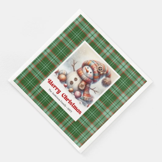 Whimsical Fun Christmas Snowman Editable Napkins  Serviette (Ecke)