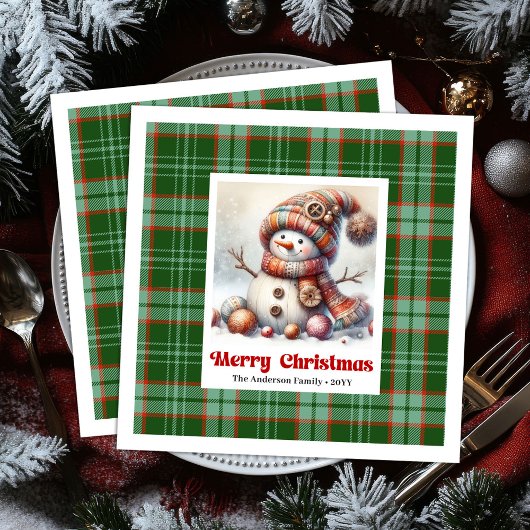 Whimsical Fun Christmas Snowman Editable Napkins  Serviette